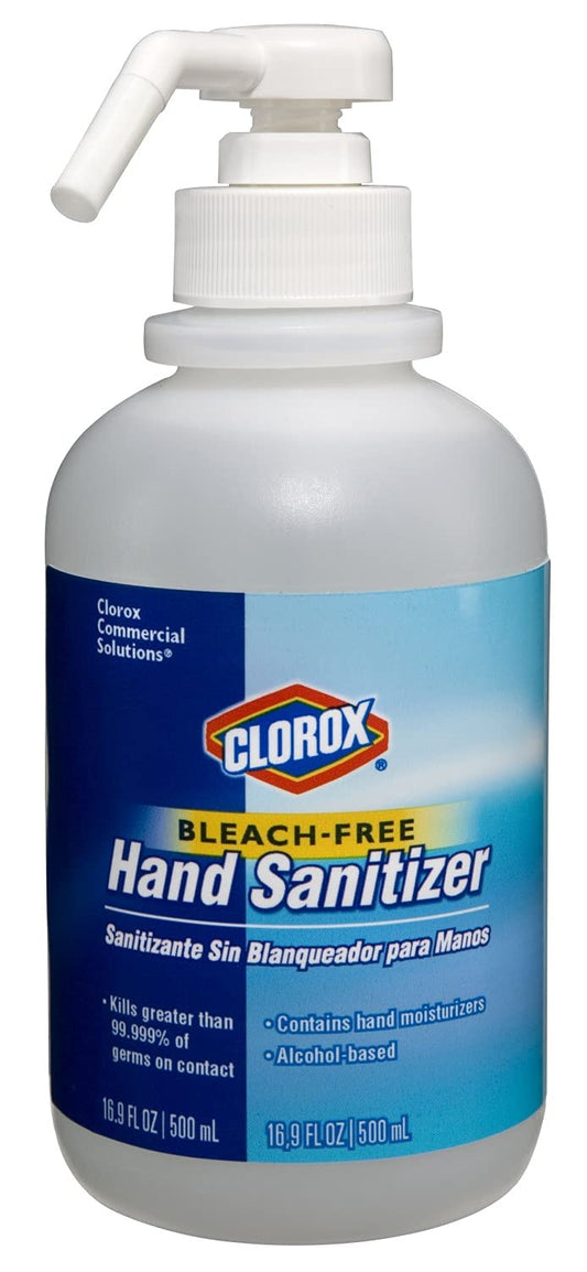 Clorox frontal del envase con bomba mostrando uso profesional y fácil dispensado