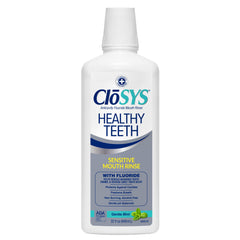 CloSYS botella frontal 32 oz mostrando el envase y beneficio de protección anticaries