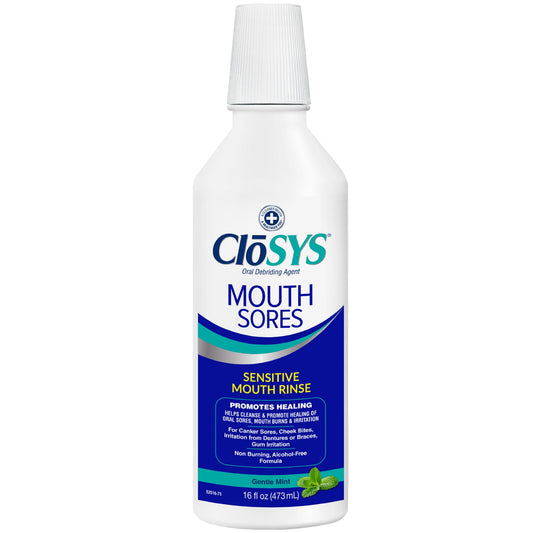 CloSYS botella frente 16 oz mostrando presentación y marca, limpieza confiable