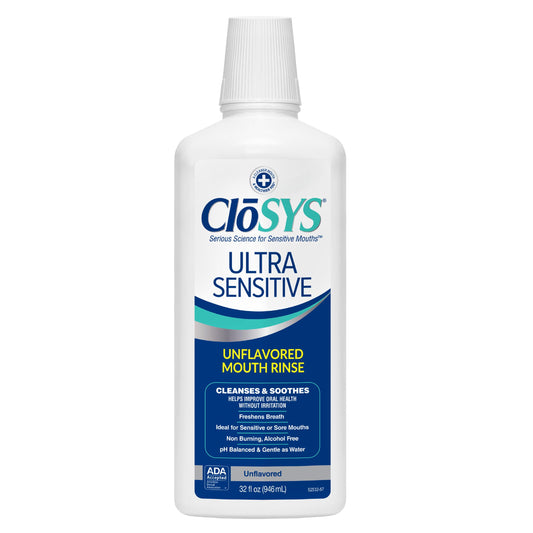 CloSYS frasco frontal 32 oz mostrando envase y beneficio de limpieza suave