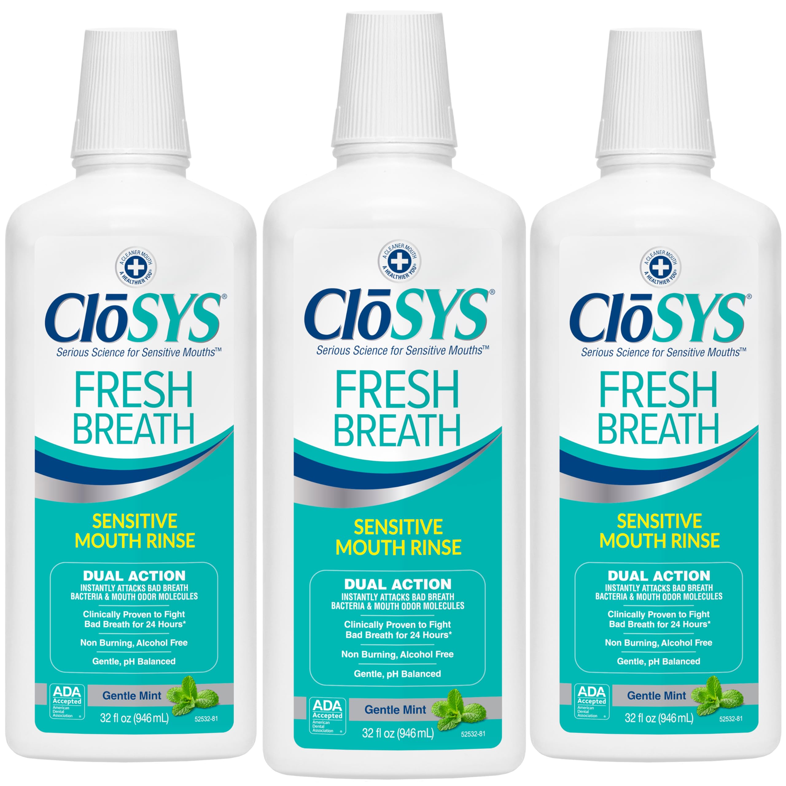 CloSYS vista frontal pack de tres botellas para frescura prolongada