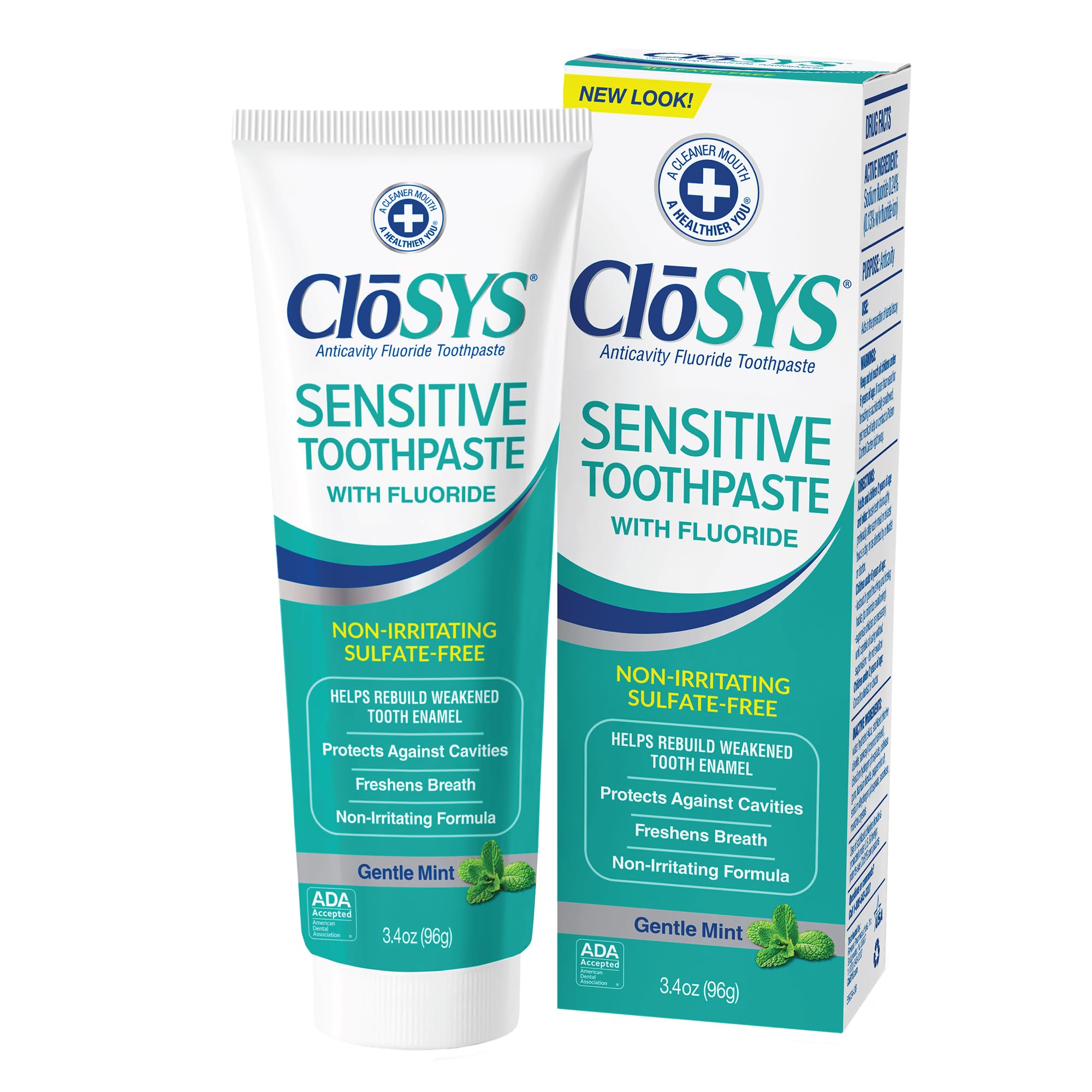 CloSYS pasta dental viaje frontal mostrando packaging y facilidad de transporte