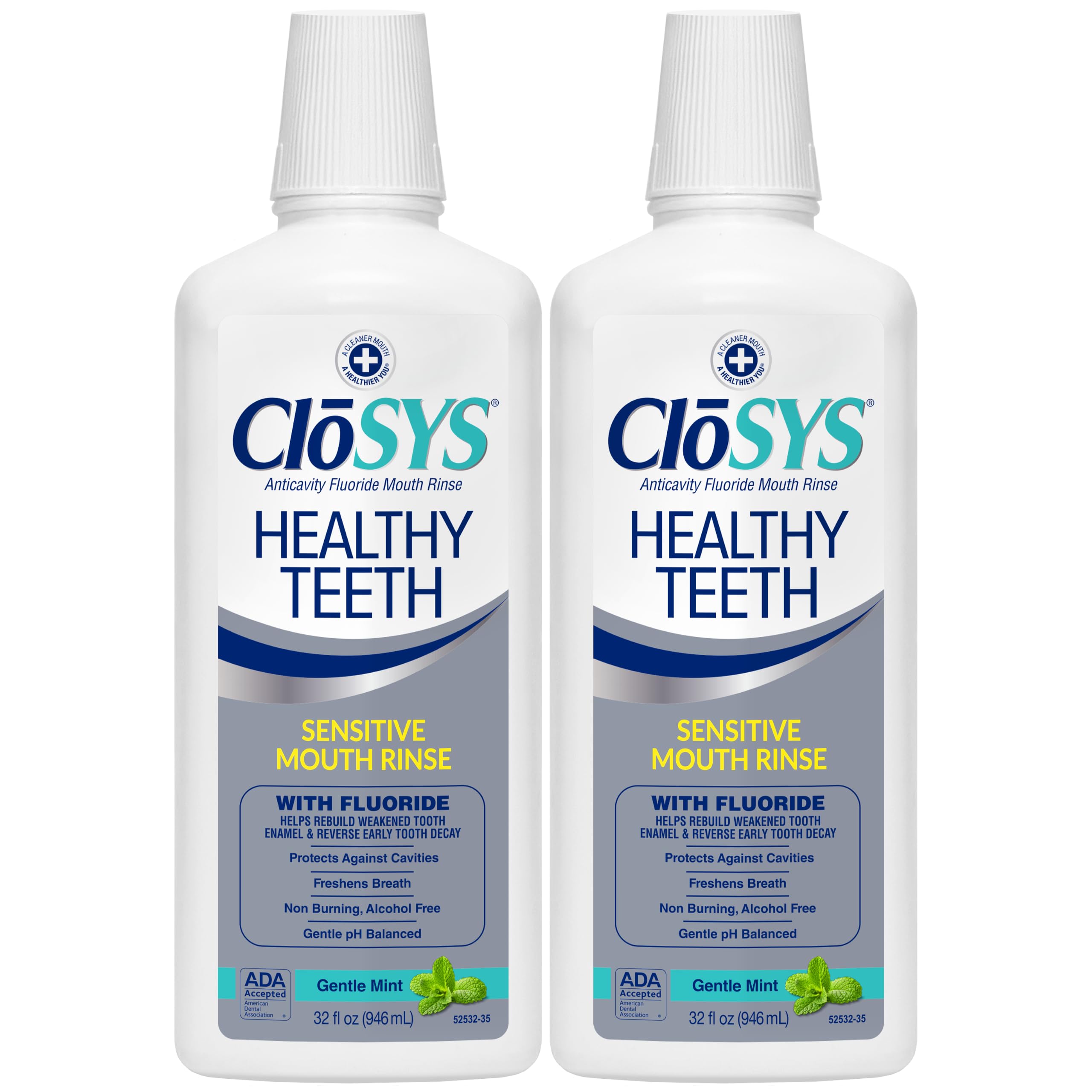 CloSYS frontal del envase mostrando diseño limpio y beneficio anticaries