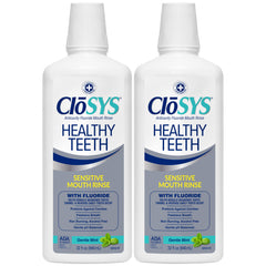 CloSYS frontal del envase mostrando diseño limpio y beneficio anticaries