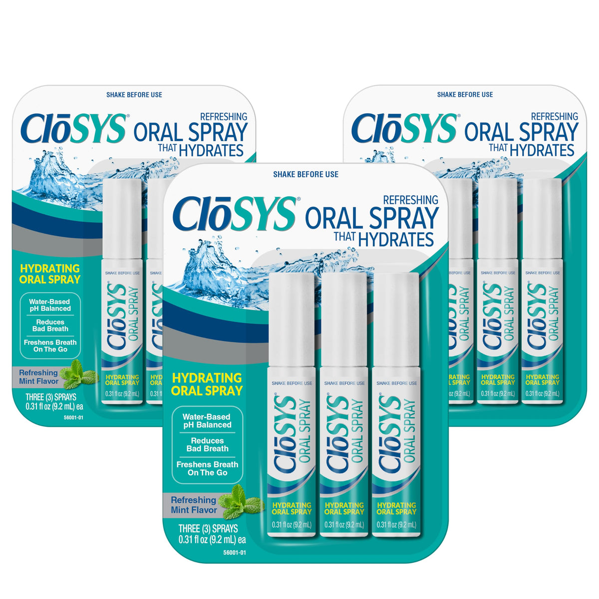 CloSYS spray frente del envase mostrando diseño compacto y conveniencia