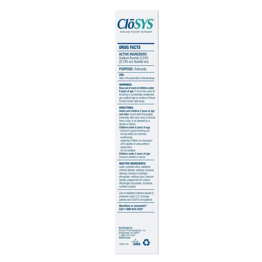 CloSYS detalle del tubo y textura de la pasta, suavidad para encías