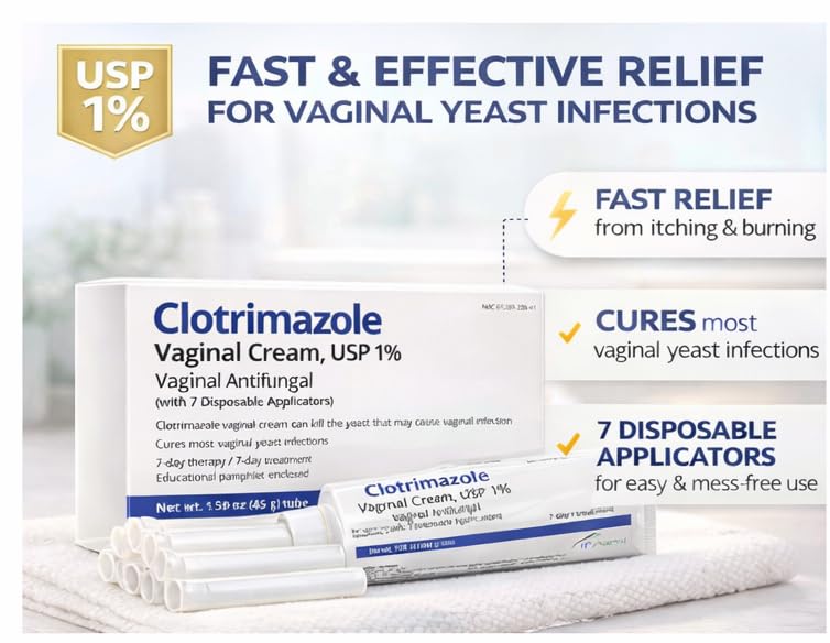 Clotrimazole tubo junto a regla para comparar tamaño práctico