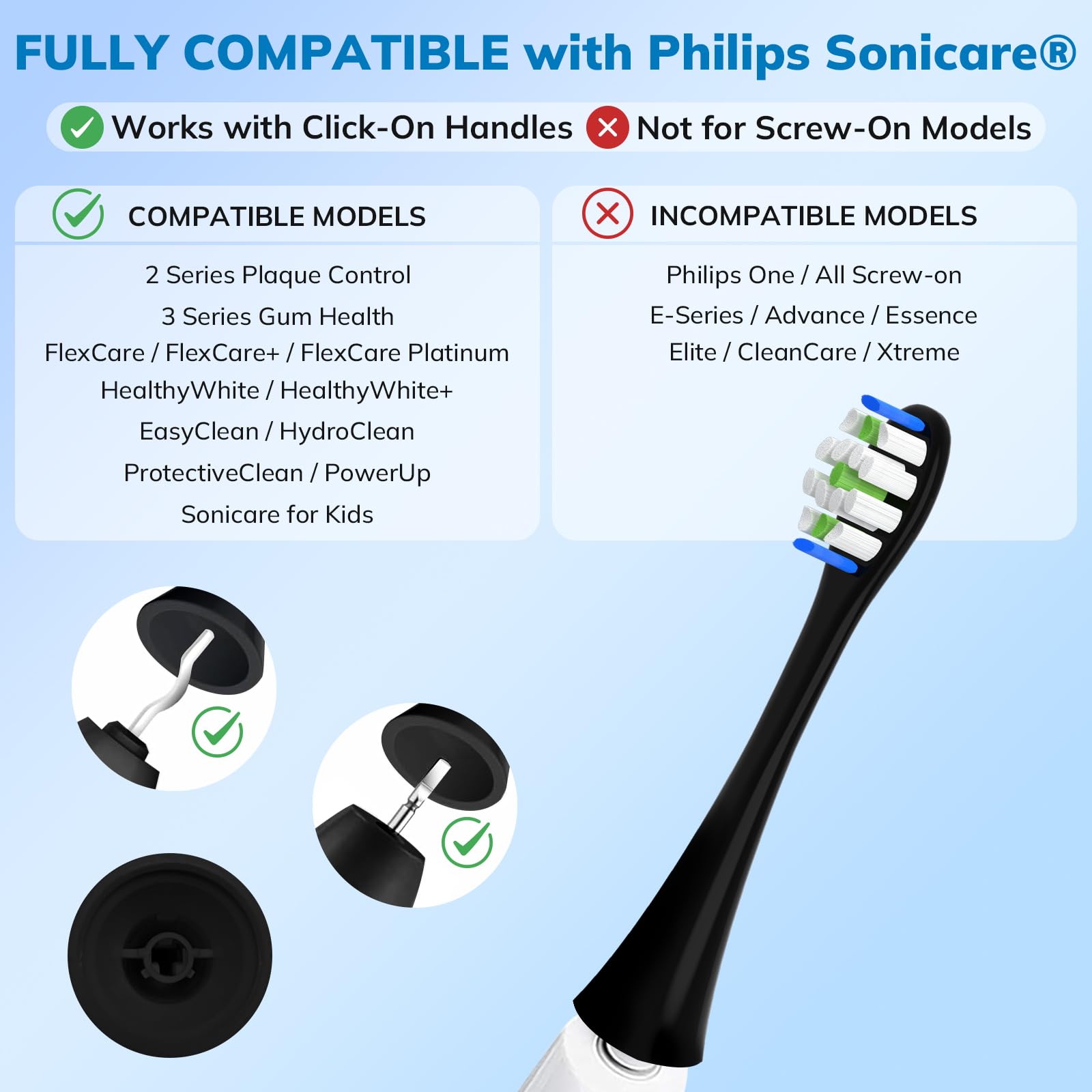 CloudDent cabezal instalado en mango Philips Sonicare, compatibilidad segura