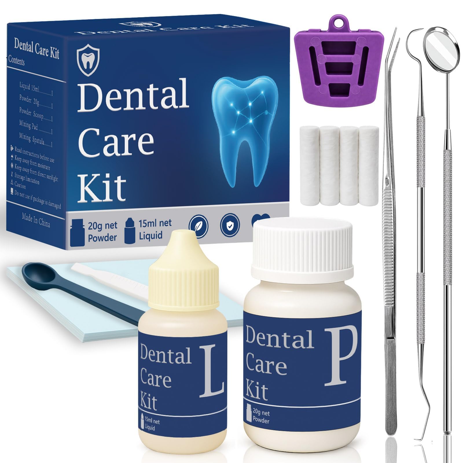 CLYVO empaque frontal del kit dental mostrando componentes y portabilidad