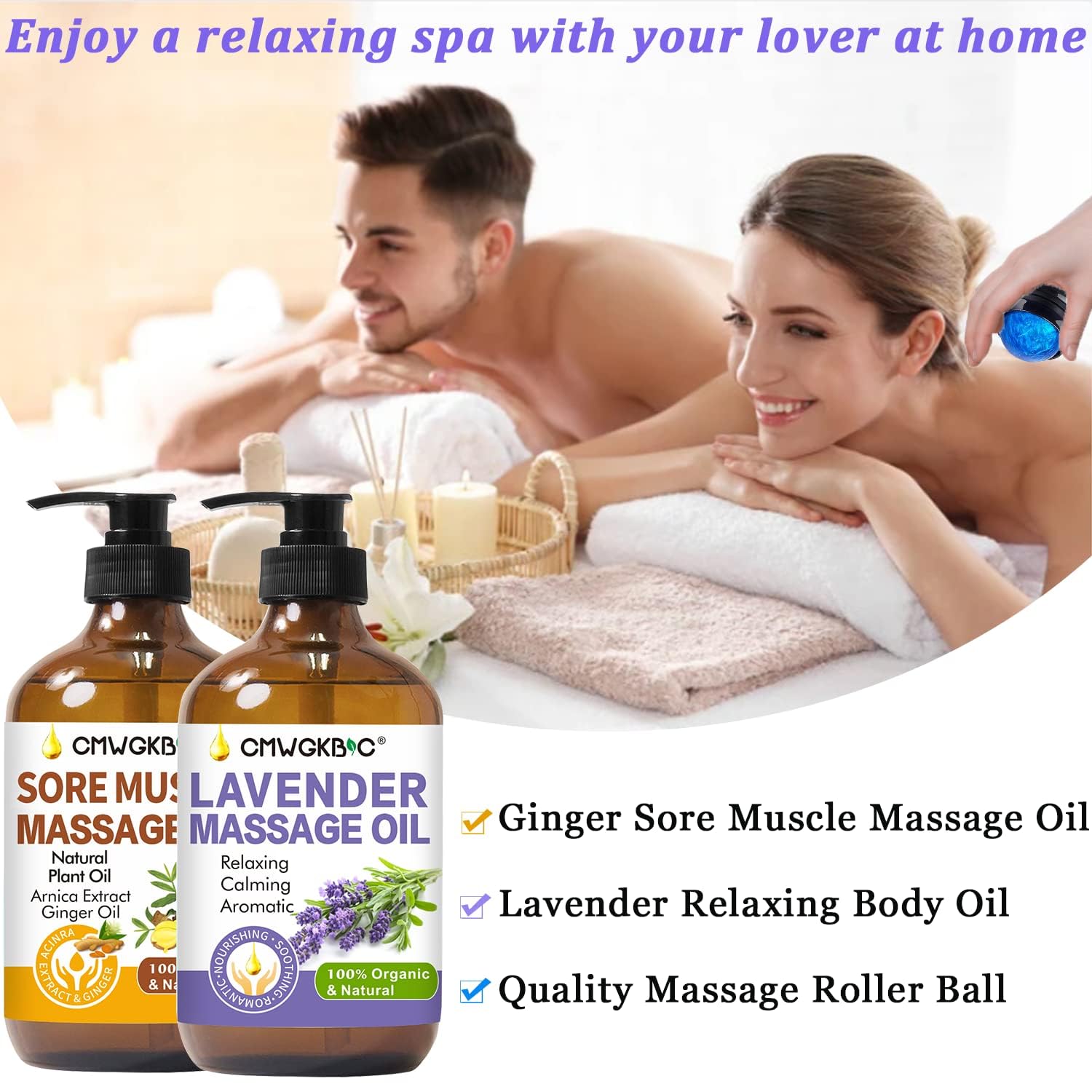 CMWGKBC pareja recibiendo masaje romántico con aroma de lavanda relajante