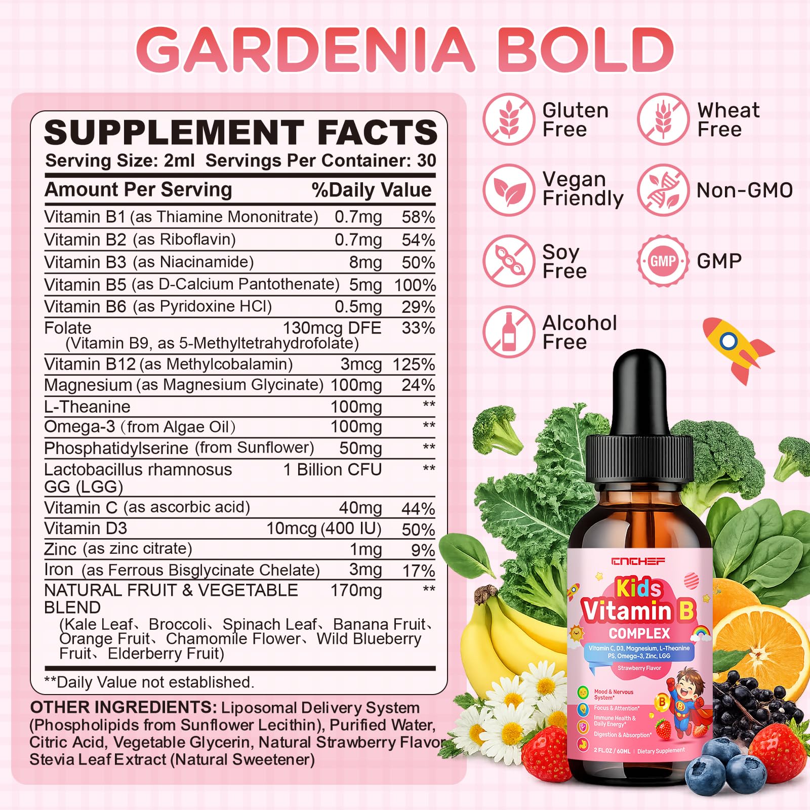 CNCHEF detalle de etiqueta con lista de vitaminas y formas methyladas