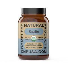 Complete Natural Products frasco frontal de cápsulas de ajo orgánico, conveniencia diaria