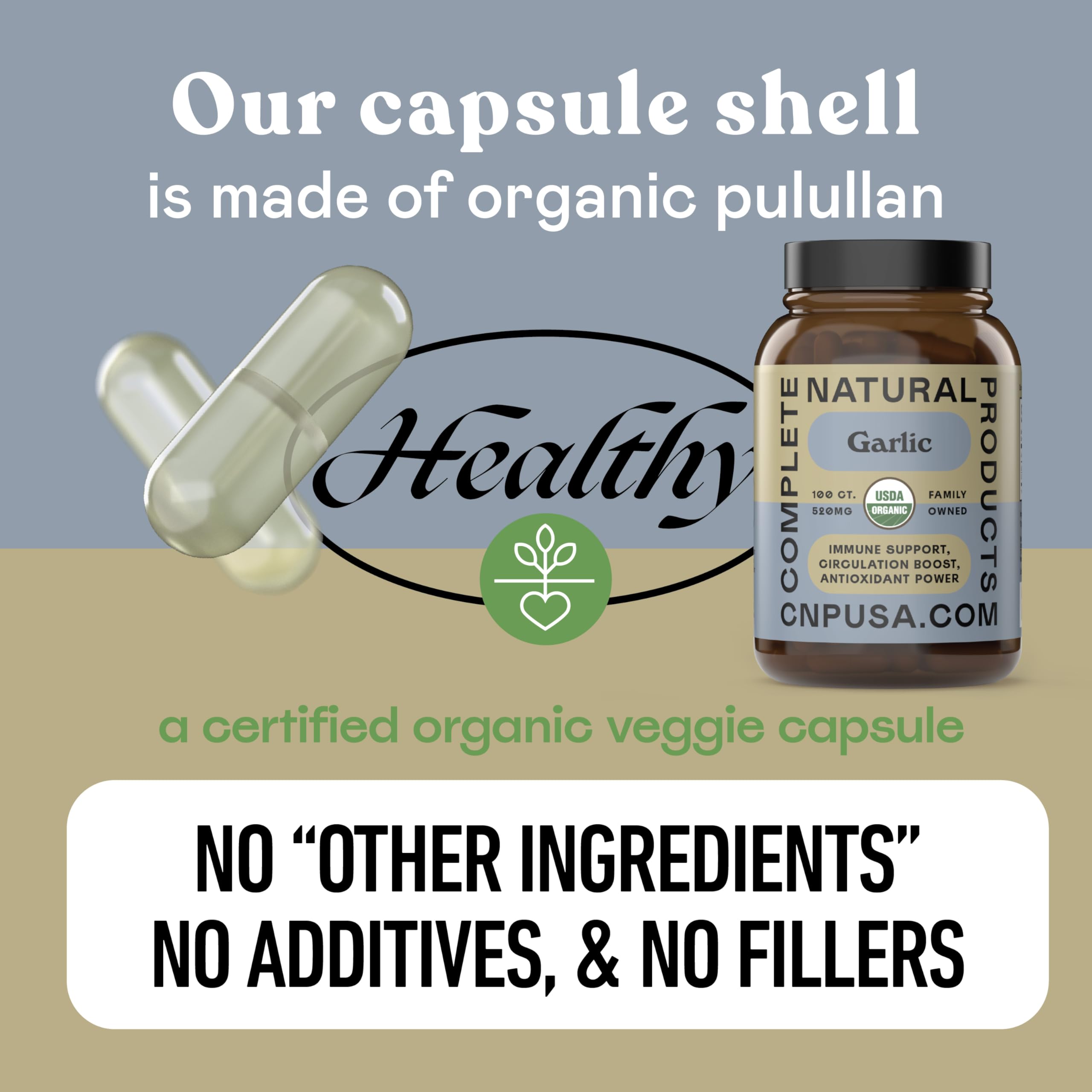 Polvo de ajo orgánico CNP en cucharilla para mostrar ingrediente principal, naturalidad