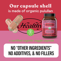Frasco abierto Complete Natural Products mostrando cápsulas internas limpias