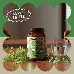 Complete Natural Products botella sobre mesa de cocina, sugiere uso diario fácil