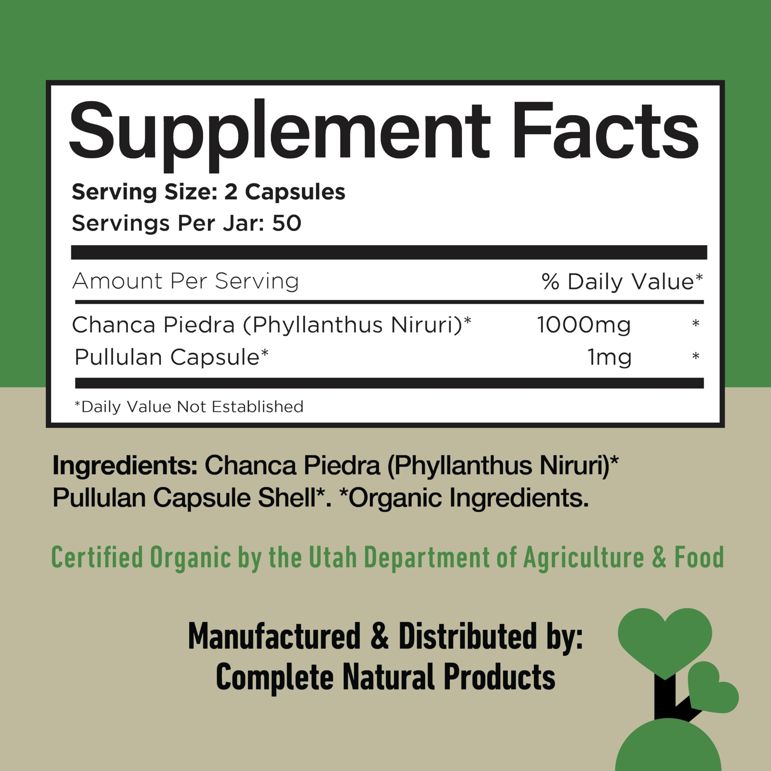 Complete Natural Products etiqueta con ingredientes y sellos, demuestra calidad garantizada