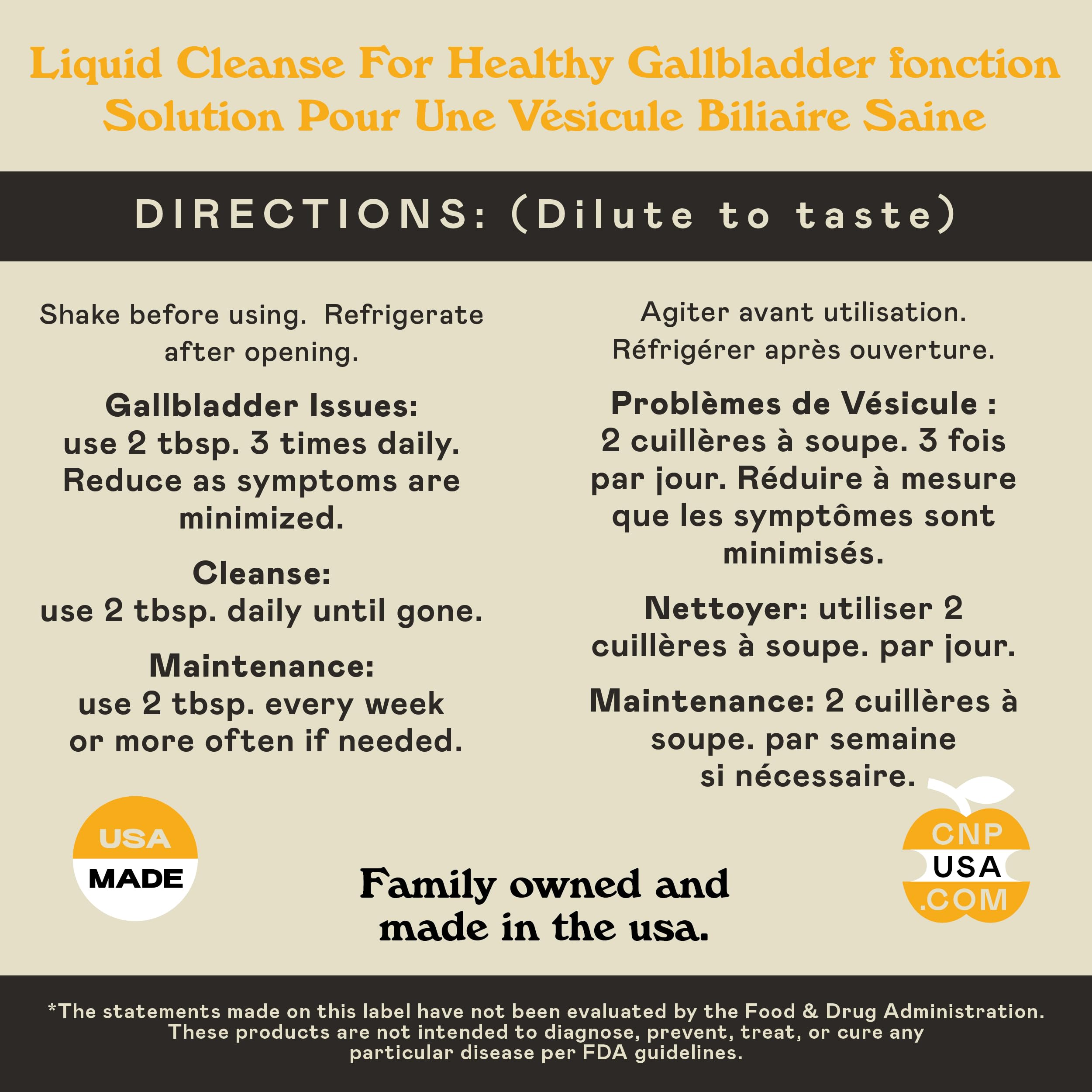 Etiqueta de CNP Gallbladder con ingredientes y certificaciones, información clara