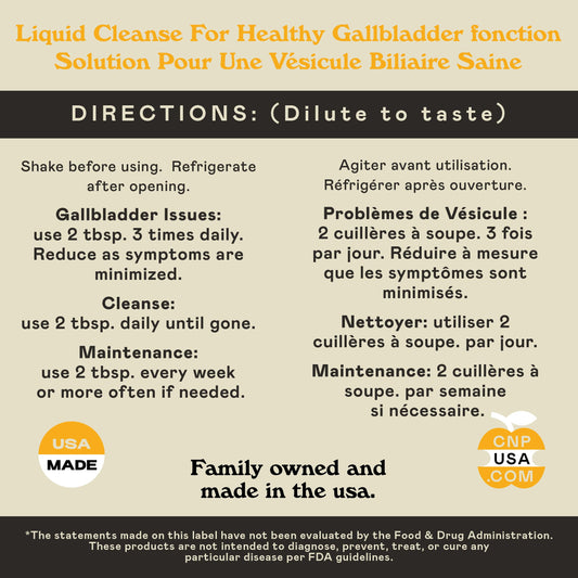 Etiqueta de CNP Gallbladder con ingredientes y certificaciones, información clara