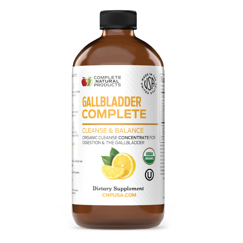Complete Natural Products botella frontal mostrando beneficio de soporte biliar