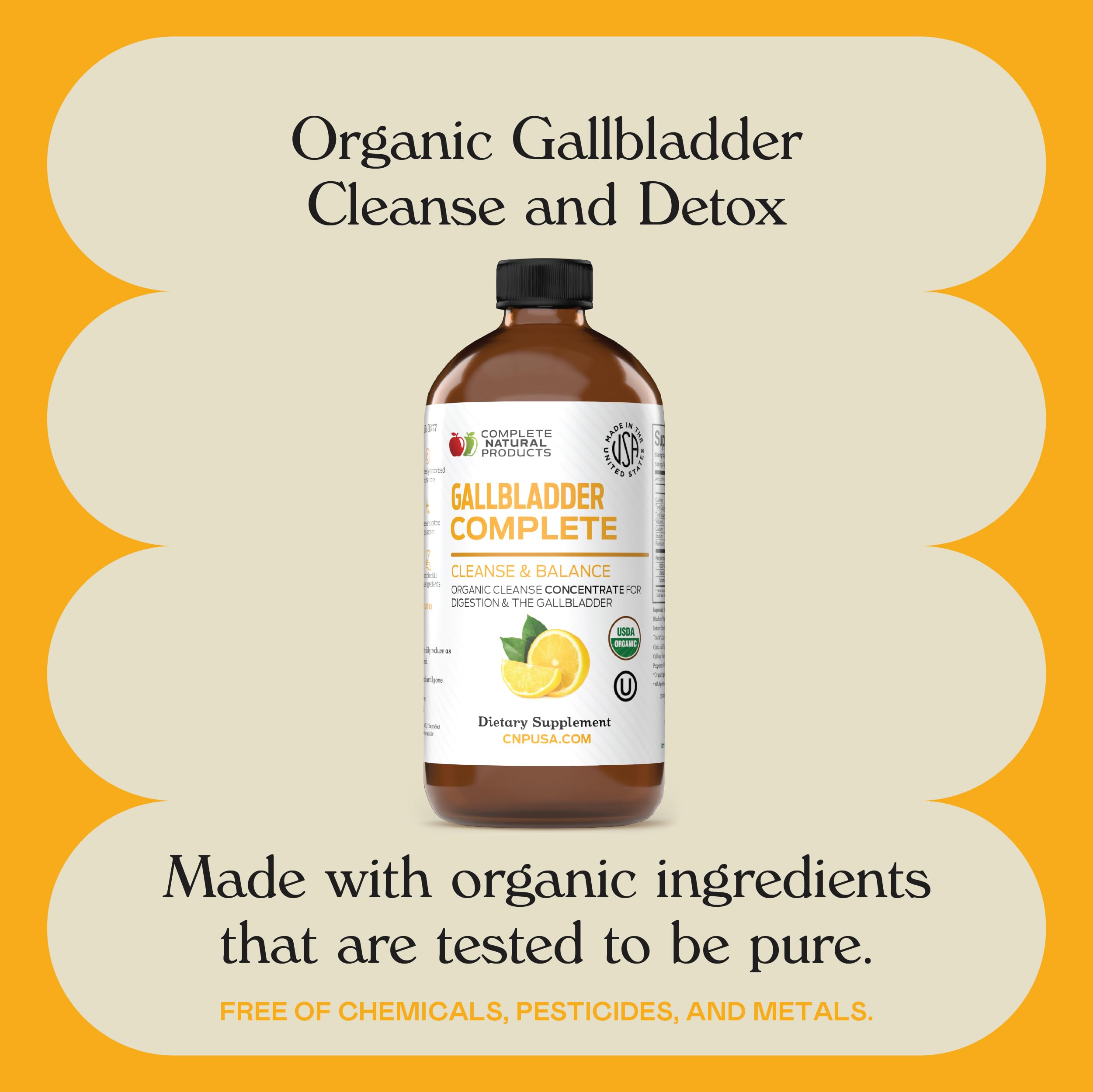 Complete Natural Products sellos orgánico y kosher mostrando control de calidad