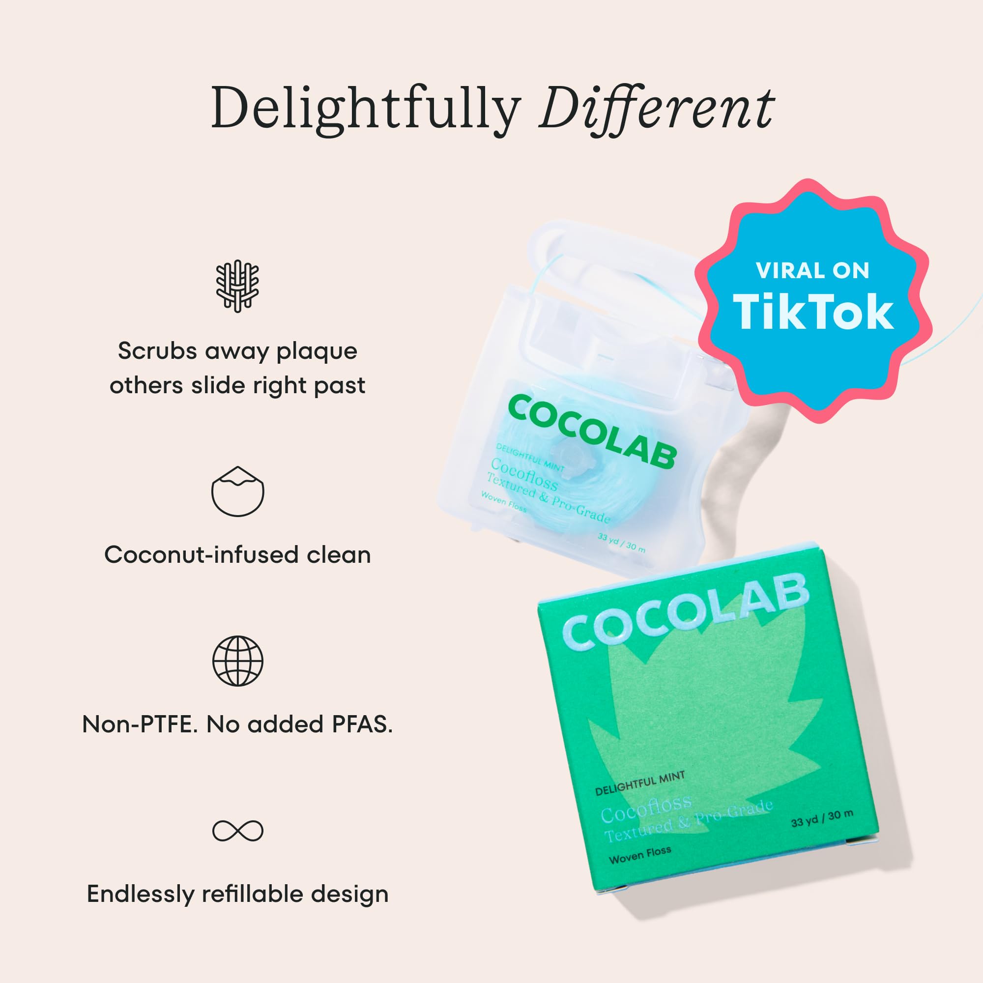 Cocolab Cocofloss detalle de textura tejida para mejor captura de placa