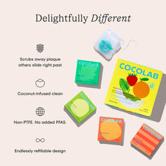 Cocolab Cocofloss textura en primer plano que destaca la malla expandible y limpieza eficaz