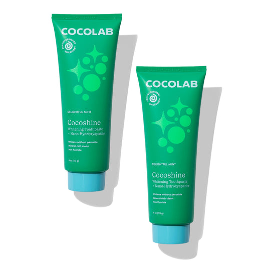 Cocolab Cocoshine frente del paquete 2 tubos mostrando diseño y beneficio de blanqueo