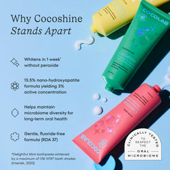 Cocolab Cocoshine tubo abierto con pasta en cepillo para uso diario y sensación fresca