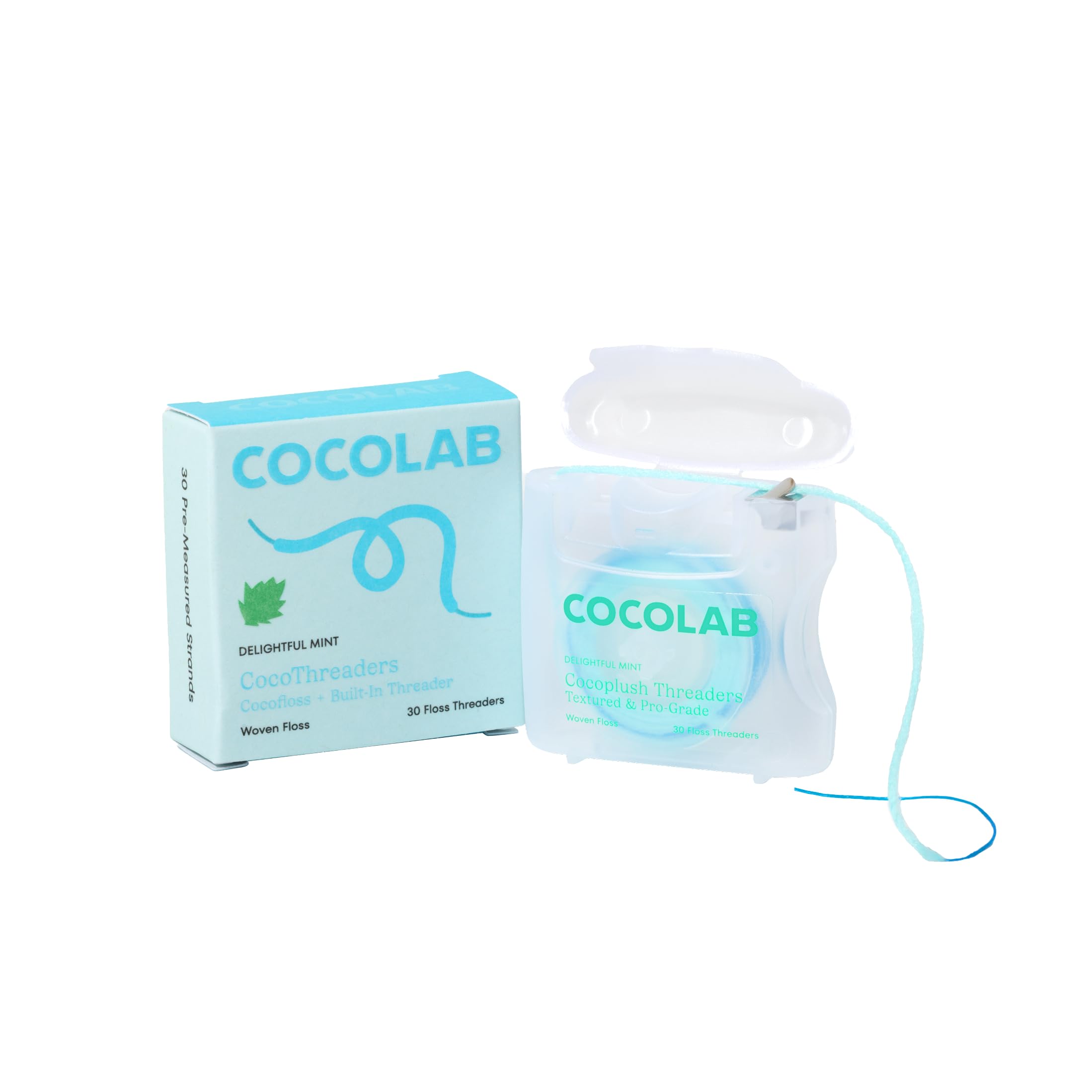 Cocolab empaque frontal del producto mostrando 30 tiras y aroma menta, práctico