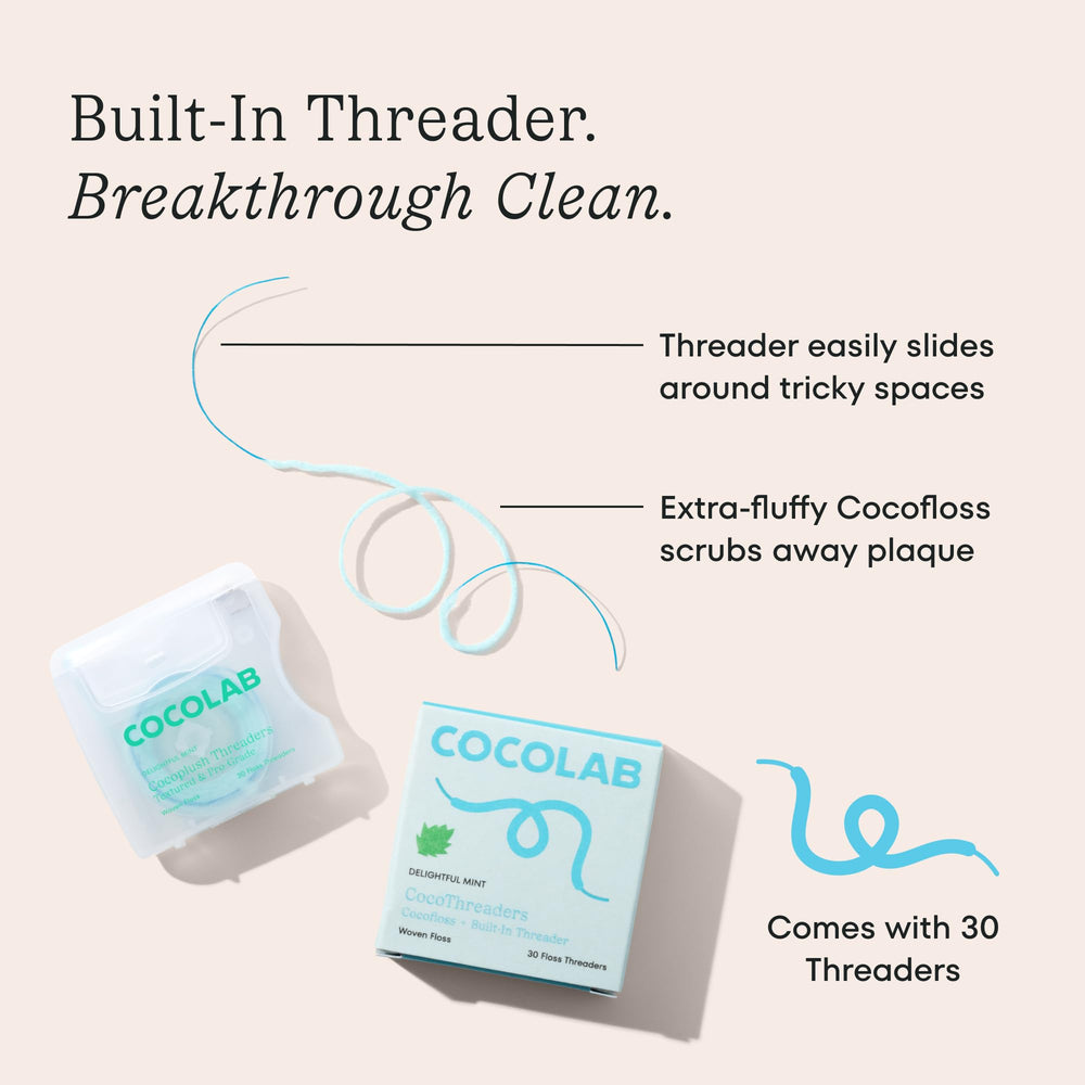 Cocolab hilo enhebrador pasando bajo un implante, facilita limpieza interdental