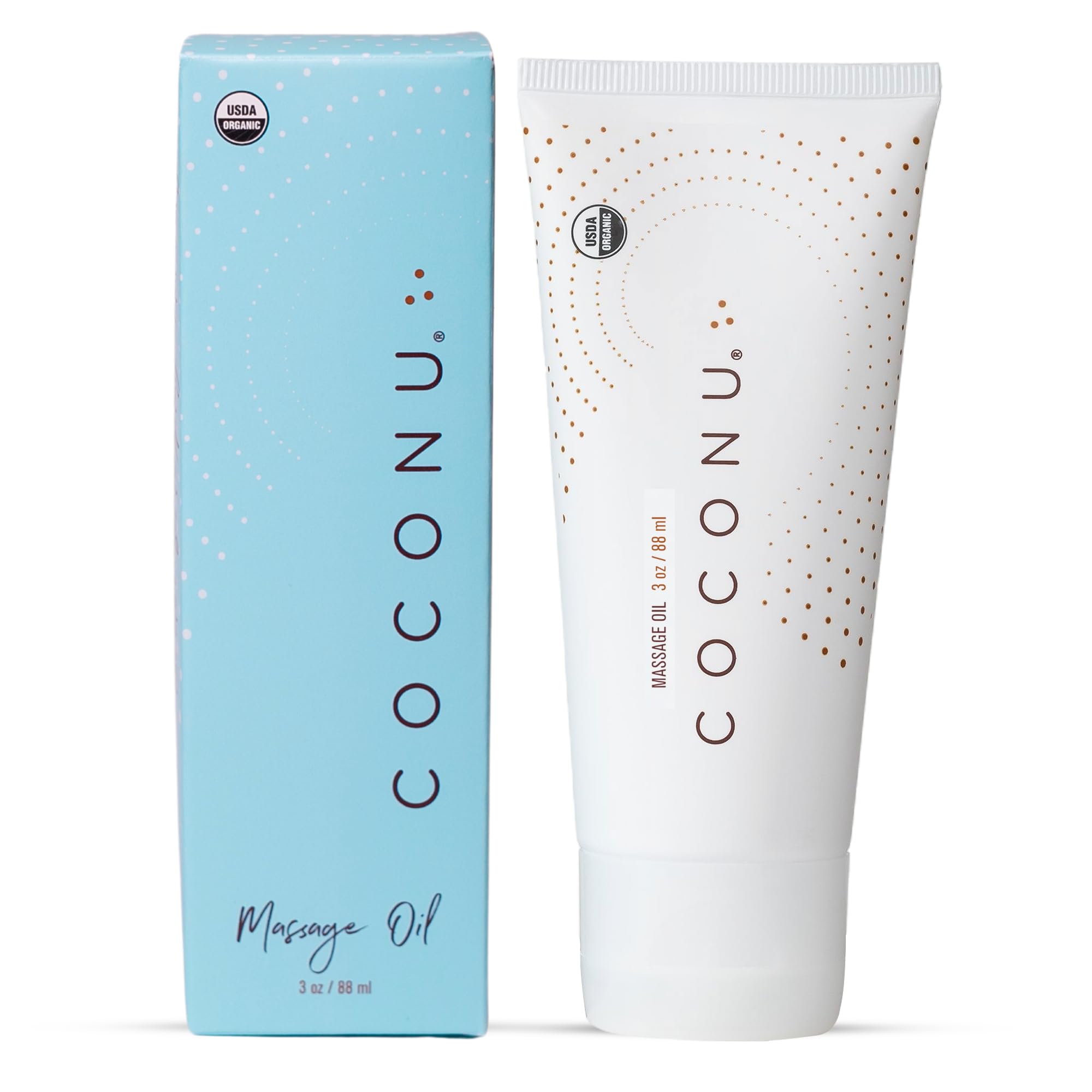 COCONU envase frontal 3 oz mostrando diseño y tamaño práctico