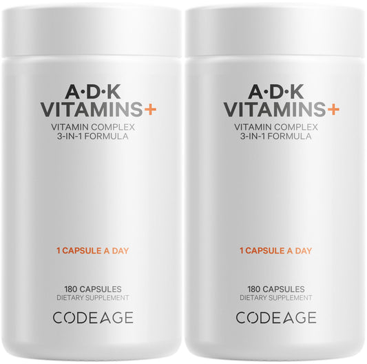 Codeage ADK Vitamins: botella lista para la ingesta diaria de vitaminas liposolubles.