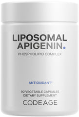 Codeage Apigenina Liposomal: envase de cápsulas para bienestar diario.