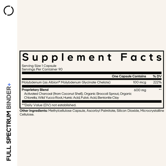 Codeage Binder: arcilla Bentonita visible y estructura mineral en la fórmula.