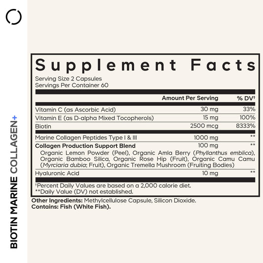 Codeage Biotin Marine Collagen: cápsulas fáciles de tragar para suplemento diario