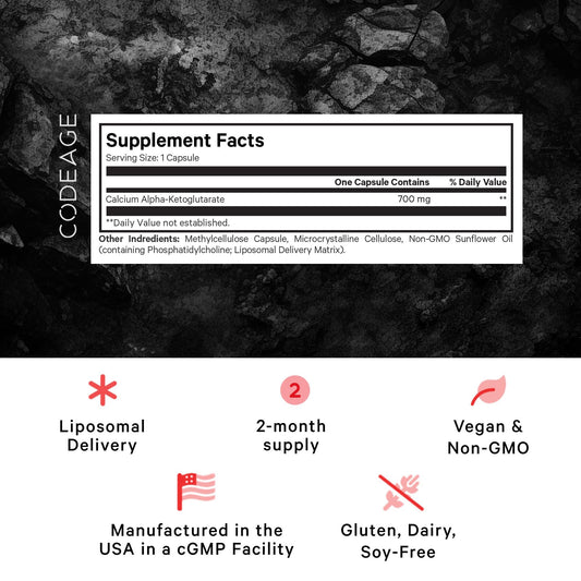 Codeage Calcio AKG en cápsulas, dosis diaria sencilla y limpia.