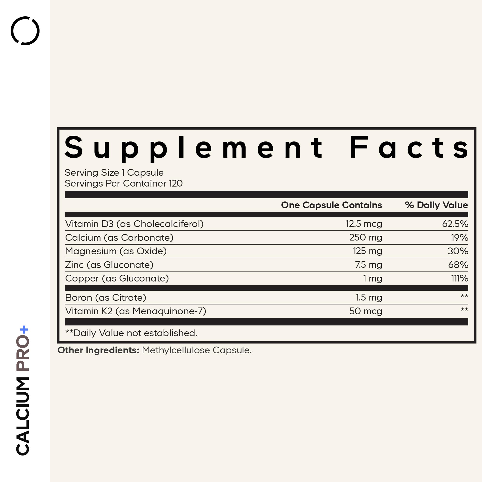 Etiqueta de nutrientes Codeage Calcium Pro+ para información clara