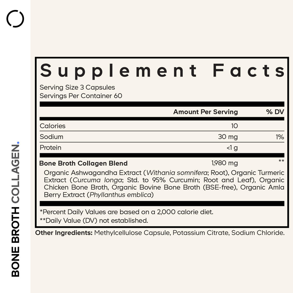 Codeage Cápsulas Caldo de Huesos, primer plano, fácil incorporación diaria.