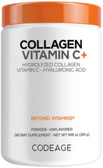 Envase Codeage Collagen Peptides Powder vista frontal y limpia mostrando tamaño