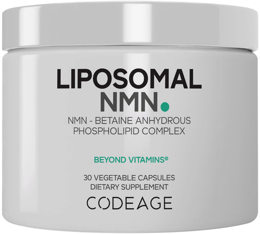 Codeage botella frontal mostrando NMN y TMG, confianza en calidad