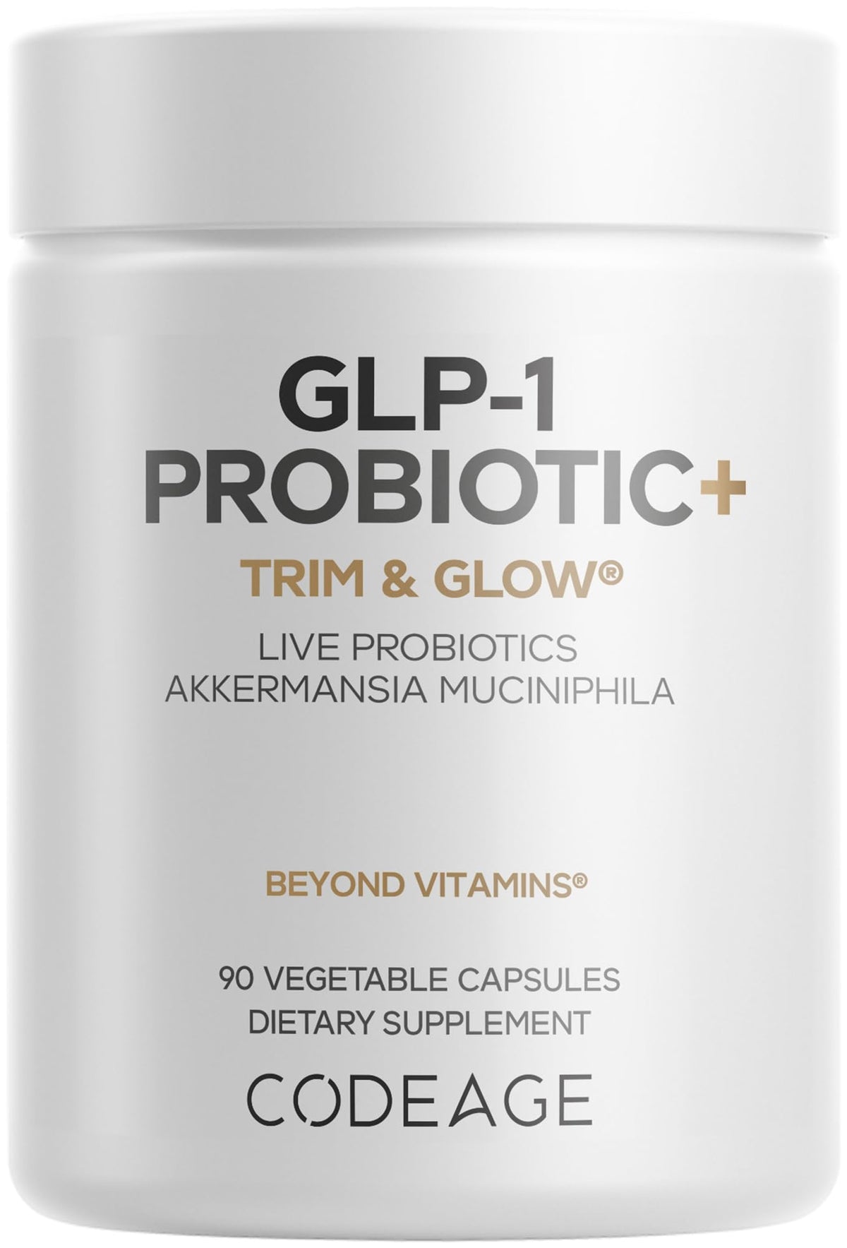 Codeage frontal del envase GLP-1 Probiotic+ mostrando diseño y nombre del producto