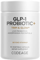 Codeage frontal del envase GLP-1 Probiotic+ mostrando diseño y nombre del producto