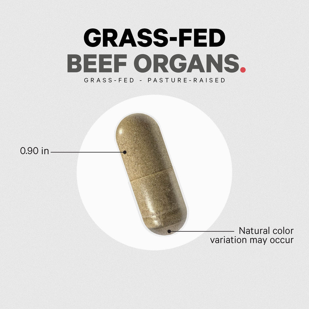 Codeage Grass-Fed Beef Organs bottle with 180 capsules for month-long regimen