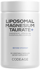 Codeage Liposomal Magnesium Taurate, botella, entrega liposomal para absorción óptima.
