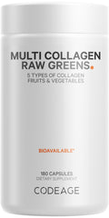 Codeage multi collagen raw greens bottle for on-the-go daily support.