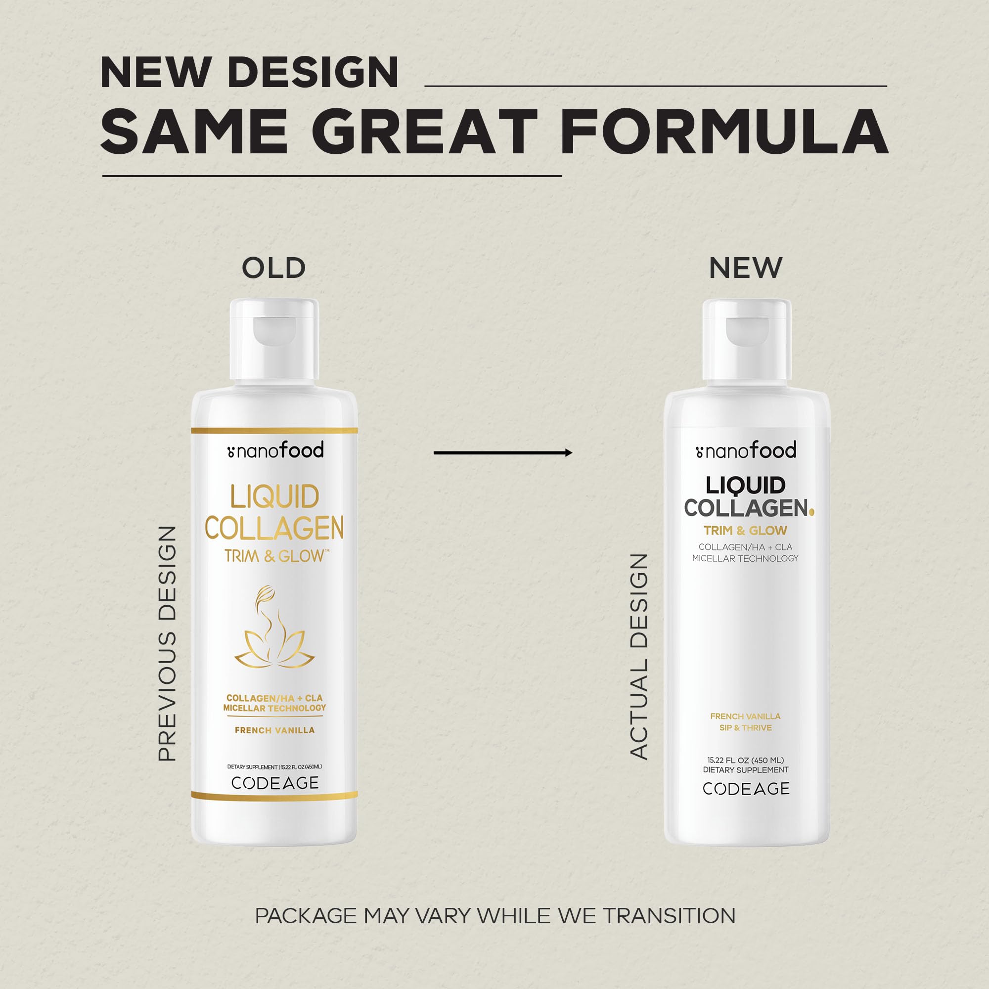 Codeage liposomico CLA HA, frasco que resalta ingredientes clave