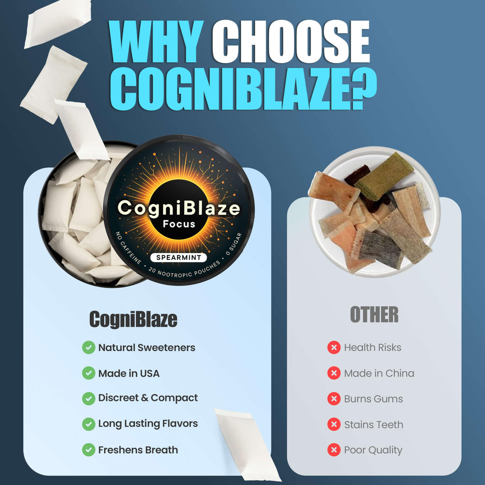 CogniBlaze en escritorio con laptop y libreta, apoyo al enfoque sin cafeína