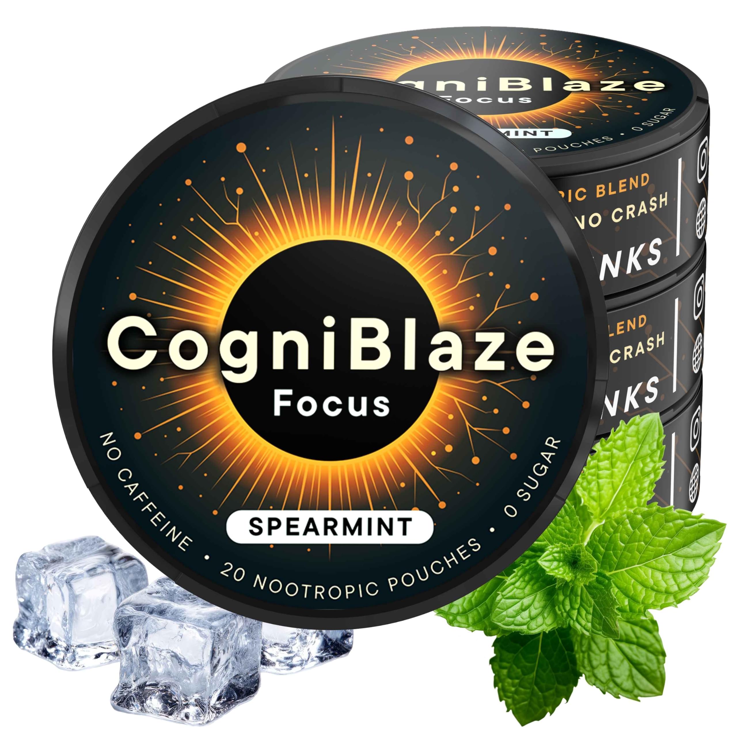 CogniBlaze lata frontal con sabor spearmint, presentación fresca y discreta