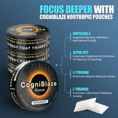 CogniBlaze latas abiertas mostrando 20 pouches por lata para suministro práctico