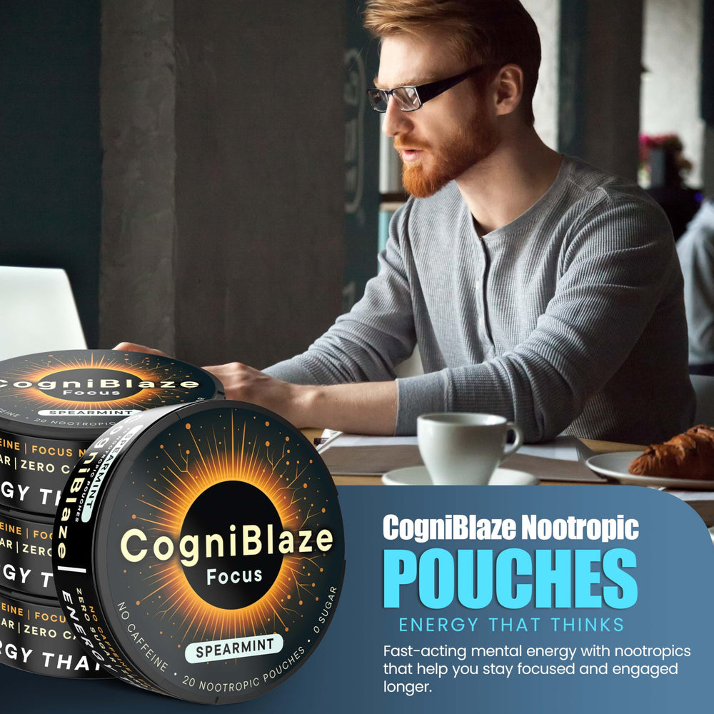 CogniBlaze pouch colocado entre labio y encía, uso discreto y sin ruido